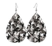 Ack Grey White Camo Women'S Drop-Shaped Leather Earrings Are Suitable For Parties, Holiday Parties And Gifts.
