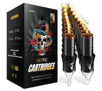 Ackbun 50 Assorted Tattoo Needles Mixed Size No.12 Standard Round Shader Magnum - 5 Each 5RL, 7RL, 9RL, 11RL, 5RS, 9RS, 15M1, 21M1, 15RM, 21RM Pro Disposable Needles