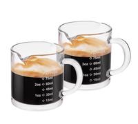 Ackers 2 Pack Measuring Cups, 75ML Espresso Cups with Handle, Espresso Shot Glasses with V-Shaped Mouth, Clear Accessories, Milk Frothing Pitcher