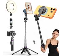 ACKIMA 53" Magnetic Selfie Stick Tripod, 4-Leg Base, 1/4" Mount, Remote | 360° Rotation, 4-Leg Base & Wireless Remote, N52 Magnetic Mount and 1/4" Screw for iPhone, DJI Pocket 3, GoPro & Insta360