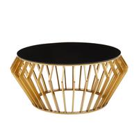 Ackley Coffee Table - Round - Black Glass - Gold Legs