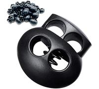 ACKLLR 20 Pack Double Hole Plastic Cord Locks, End Spring Oval Fastener Toggle Stopper Sliders for Drawstring Backpack Rucksack Craft Supplies, Black