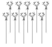 Ackron 10Pcs Cocktail Picks, Stainless Steel Cocktail Toothpicks, Deer Head Shape Cocktail Picks Reusable Cocktail Skewers for Bar Party BBQ Snacks, Club Sandwiches (Silver)