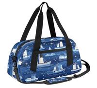 Ackutea Animation of A Blue Sailboat On The Blue Ocean Kids Duffle Bag Boys Girls for Overnight Travel Gym Sport, Small Duffle Bag for Kids