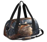 Ackutea Art Oil Painting Snowing Looking Up at The Sky Fox Kids Duffle Bag Boys Girls for Overnight Travel Gym Sport, Small Duffle Bag for Kids
