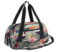 Ackutea Artistic Drawing of A Toucan Standing On A Flowering Branch Kids Duffle Bag Boys Girls for Overnight Travel Gym Sport, Small Duffle Bag for Kids