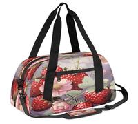 Ackutea Artistic Painting of Big Strawberry in Flower Kids Duffle Bag Boys Girls for Overnight Travel Gym Sport, Small Duffle Bag for Kids