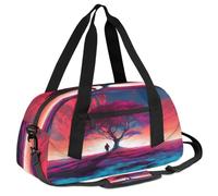 Ackutea Big Trees, Grassland and People Under The Pink Sky Kids Duffle Bag Boys Girls for Overnight Travel Gym Sport, Small Duffle Bag for Kids