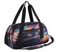 Ackutea Black Cat in a Colorful Nebula Kids Duffle Bag Boys Girls for Overnight Travel Gym Sport, Small Duffle Bag for Kids