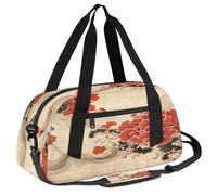 Ackutea Chinese Style Big Red Flower Kids Duffle Bag Boys Girls for Overnight Travel Gym Sport, Small Duffle Bag for Kids