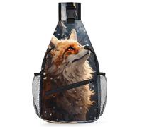 Ackutea Cross Chest Bag Diagonally For Women Men, Art Oil Painting Snowing Looking Up At The Sky Fox Crossbody Bags For Travel Hiking Daypack