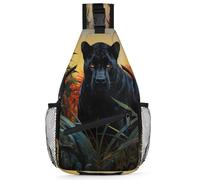 Ackutea Cross Chest Bag Diagonally For Women Men, Fierce Black Panther In The Bush Crossbody Bags For Travel Hiking Daypack