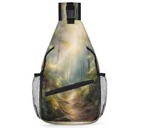 Ackutea Cross Chest Bag Diagonally For Women Men, Oil Painting Of A Bush Path In The Sunny Forest Crossbody Bags For Travel Hiking Daypack
