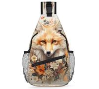 Ackutea Cross Chest Bag Diagonally For Women Men, Oil Painting Of A Long-haired Fox Among Flowers Crossbody Bags For Travel Hiking Daypack