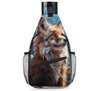 Ackutea Cross Chest Bag Diagonally For Women Men, Yellow Fox Looking At The Sky In The Snow Crossbody Bags For Travel Hiking Daypack