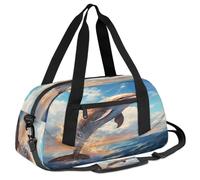 Ackutea Dolphin Jumping Out of The Sea Oil Painting Kids Duffle Bag Boys Girls for Overnight Travel Gym Sport, Small Duffle Bag for Kids