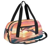 Ackutea Dolphins Jumping Out of The Sea at Sunset Kids Duffle Bag Boys Girls for Overnight Travel Gym Sport, Small Duffle Bag for Kids