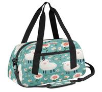 Ackutea Flowers On The Meadow and Smiling Sheep Kids Duffle Bag Boys Girls for Overnight Travel Gym Sport, Small Duffle Bag for Kids
