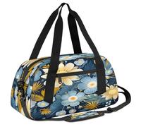Ackutea Golden Blue Big Flowers Kids Duffle Bag Boys Girls for Overnight Travel Gym Sport, Small Duffle Bag for Kids
