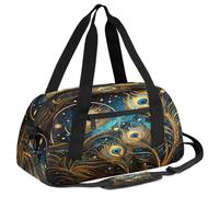 Ackutea Golden Peacock Tail Feathers Kids Duffle Bag Boys Girls for Overnight Travel Gym Sport, Small Duffle Bag for Kids