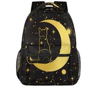 Ackutea Kids Backpack for Boys - School Bag Laptop Backpack College Bookbag for Children Teens Elementary Middle School, Black Cat Moon, Daypack Backpacks