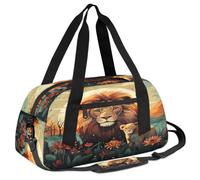 Ackutea Lion Father and Son On The Grass at Sunset Kids Duffle Bag Boys Girls for Overnight Travel Gym Sport, Small Duffle Bag for Kids