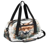 Ackutea Painting of A Fox in A Blue Wreath Kids Duffle Bag Boys Girls for Overnight Travel Gym Sport, Small Duffle Bag for Kids