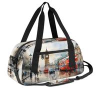 Ackutea Street Painting of Big Ben in The Rain Kids Duffle Bag Boys Girls for Overnight Travel Gym Sport, Small Duffle Bag for Kids