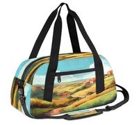 Ackutea The Red Roofed House On The Field Kids Duffle Bag Boys Girls for Overnight Travel Gym Sport, Small Duffle Bag for Kids