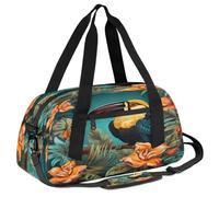 Ackutea Toucan Standing On A Tree Full of Flowers Kids Duffle Bag Boys Girls for Overnight Travel Gym Sport, Small Duffle Bag for Kids