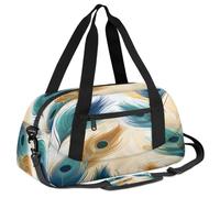 Ackutea Yellow Green Peacock Tail Feathers Kids Duffle Bag Boys Girls for Overnight Travel Gym Sport, Small Duffle Bag for Kids