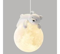 ACLBLK Cute Bear Pendant Light With 3D Printing Moon Globe Cartoon Sleeping Rabbit Chandelier Kids Planet Hanging Lamp Children Room 3 Light Pendant Light For Boy Girls Bedroom Bedside, 3000K