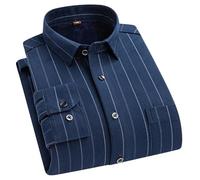 ACLCSHM Flannel Shirt Men, Mens Long Sleeve Button Down Fleece Shirt Soft Warm Stripes Shirt Jacket With Pocket Regular Fit Casual Lumberjack Trucker Shirt Grandad Shirt Winter Thermal Coats Tops Gr