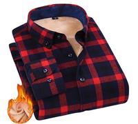 ACLCSHM Flannel Shirt Men, Regular Fit Mens Fleece Shirt Long Sleeve Button Down Check Shirt Red Soft Warm Plaid Trucker Shirt Jacket Casual Thermal Lumberjack Shirt Winter Coats Tops 3XL