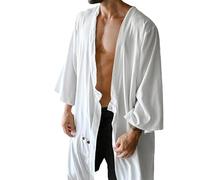 ACLCSHM Floral Kimono Jacket, Summer Long Beach Cardigan Plain Casual Hawaiian Cover Ups Beachwear Stylish Holiday Cape Jacket For Men White 3Xl