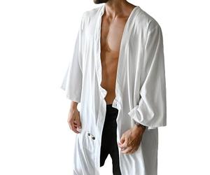 ACLCSHM Floral Kimono Jacket, Summer Long Beach Cardigan Plain Casual Hawaiian Cover Ups Beachwear Stylish Holiday Cape Jacket For Men White 3Xl