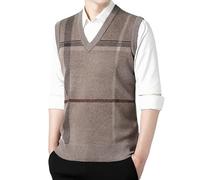 ACLCSHM Jumpers for Men UK, Classic V-Neck Stripes Knitted Vest Sweater Casual Work Knitted Vest Jumpers Soft Warm Sleeveless Knit Sweater Regular Fit Autumn Winter Men Waistcoat Tank Top Khaki Xs