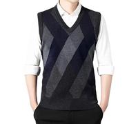 ACLCSHM Jumpers for Men UK, Men's V-Neck Knitted Vest Sweater Slim Fit Argyle Knit Vest Jumpers Warm Casual Sleeveless Knitted Sweater Waistcoat Tank Top for Autumn Winter Black Grey M