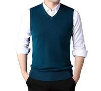 ACLCSHM Mens Jumpers, Men's Knitted Vest Sweater Regular Fit V-Neck Knitted Vest Jumpers Casual Business Sleeveless Knit Sweater Autumn Winter Waistcoat Tank Top Teal S