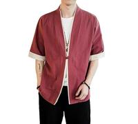 ACLCSHM Men's Kimono Jackets Cardigan, Solid Color Lightweight Kimono Jacket Japanese Cardigan Casual Open Front Jacket Harajuku Haori Coat Outwear For Women Men Red Xxl
