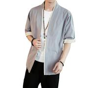 ACLCSHM Men's Kimono Jackets Cardigan, Solid Color Lightweight Kimono Jacket Japanese Cardigan Casual Open Front Jacket Harajuku Haori Coat Outwear For Women Men Grey L