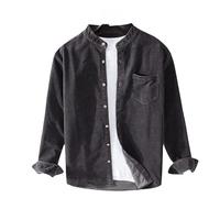 ACLCSHM Mens Long Sleeve Corduroy Shirts Button Down Cord Shirts Jacket with Pockets Soft Warm Grandad Collar Trucker Shirt Lapel Casual Jacket Autumn Coats Tops Grey L