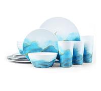 Aclema Melamine Dinnerware Sets 16 Pcs Dish Set Plates Bowls Cups Unbreakable for Kitchen Dinner Outdoor Indoor Service for 4