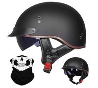 ACLFFSHOP German Style Vintage Motorcycle Jet Helmet, ECE Approved Open Face Motorbike Helmet, Retro Half Helmet, with Sun Visor and Removable inner, for Adult Men Women M~XXL