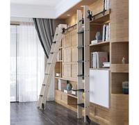 ACLips Retractable Sliding Library Ladder Hardware Kit, Telescopic Upper Roller, Black Steel Rolling Library Ladder Hardware, Floor Wheels with Brakes