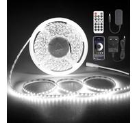 Aclorol 10M LED Strip Light 24V 6000K Cool White Dimmable LED Strip Light with Remote Control High Bright 1200 LEDs Tape Light for Cupboard Worktop Book Shelf Stairs Room Lighting 5mm Width CRI85+