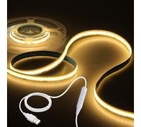 Aclorol 1M 5V USB COB LED Strip Lights Warm White COB Flexible Light 3000K Dimmable LED TV Backlight 320LEDs/M with 1.5M USB Powered for TV Bedroom Under Cabinet Kitchen Home Decoration CRI85+
