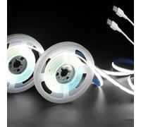 Aclorol 2M 5V COB LED Strip Lights 6000K Cold White USB LED Strip Lights for Bedroom High Density 320LEDs/M Bright for TV Monitor Backlights Under Cabinet Counter Display Case CRI90+ (2 Pack)