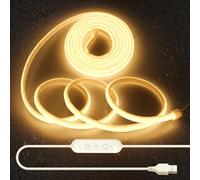 Aclorol 3M COB LED Strip Light Warm White 3000K IP67 Waterproof 5V USB Dimmable Tape Light with Timer for Under Cabinet Bedroom Wardrobe Bookshelf Shower Niche Lighting 320LEDs/M CRI90+