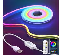 Aclorol 5V RGB IC Neon Rope Lights 3M Outdoor LED Smart Neon Strip Light Waterproof Music Sync with Remote and App Control Colour Changing for TV Backlight Gaming Desk Display Bedroom Wall Decor